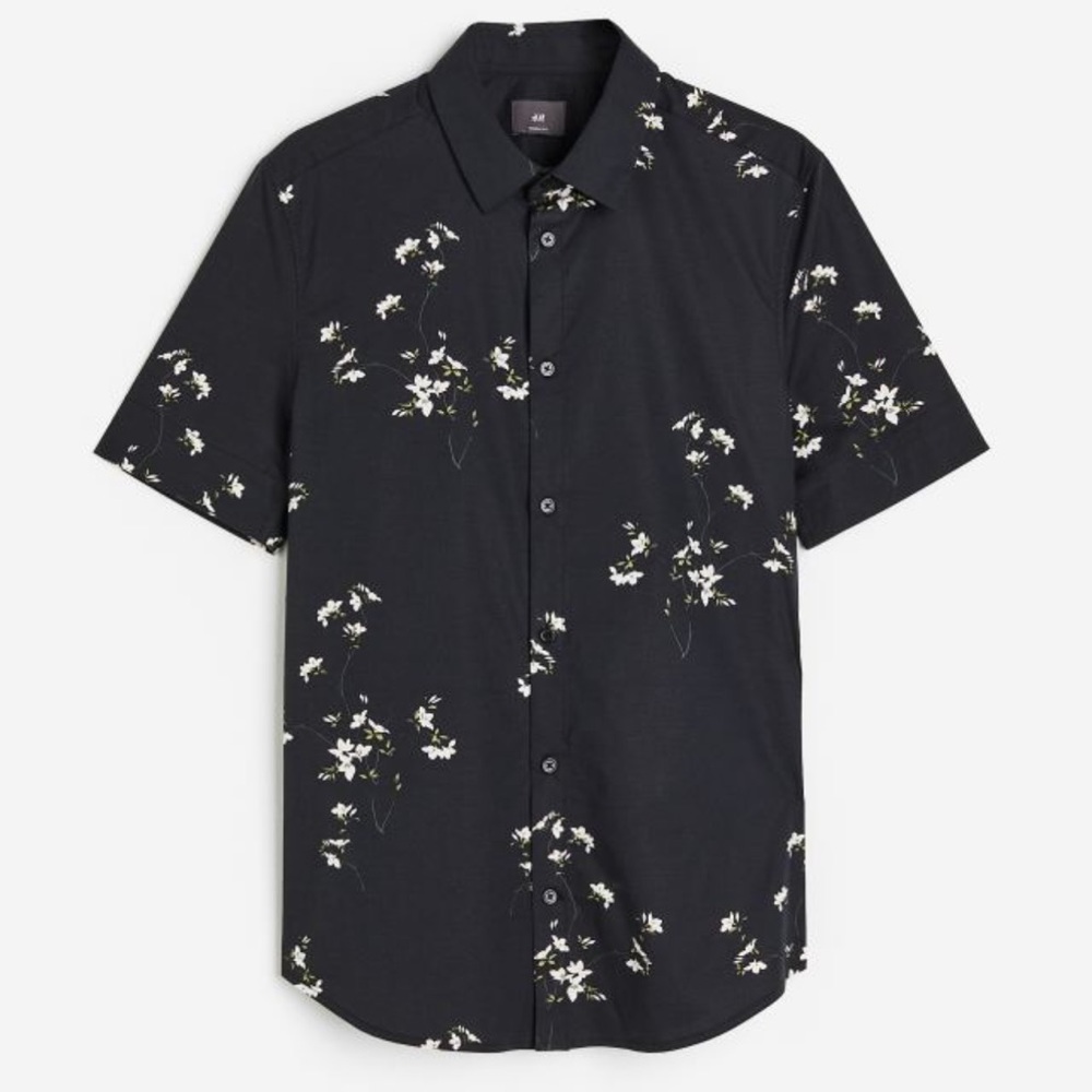 H&M Muscle Fit Floral Dress Shirt S